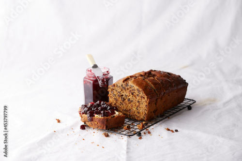 Fruit loaf with berry jam photo