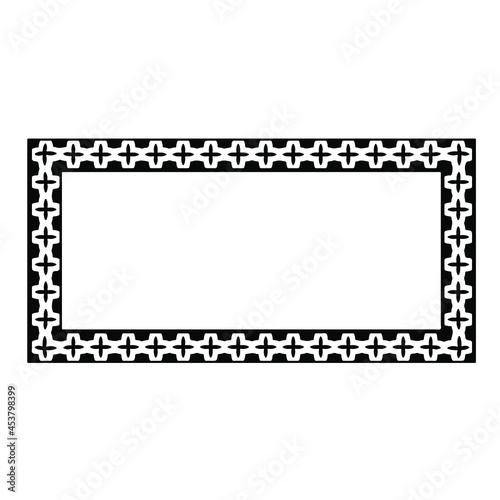 Black and white rectangular frame with ornament, vector certificate template, decorative design element in retro style