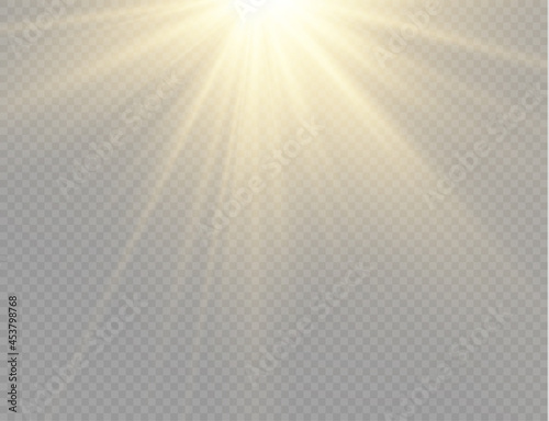 Sunlight with bright explosion, flare sun rays.