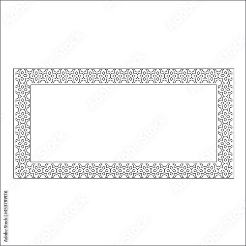 Black and white rectangular frame with ornament  vector certificate template  decorative design element in retro style