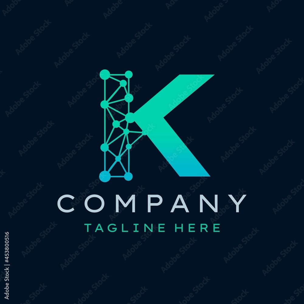 Letter K Molecule Logo, Bio tech Connect Dots Science Technology Logo Design Vector