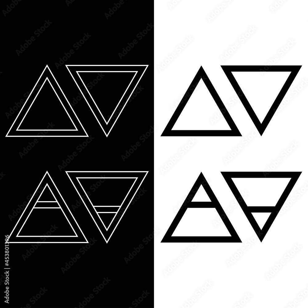 Sign of fire, air, earth, water. Four elements symbols icons set. Elemental magic. Line art. Sacred geometry, alchemy. Isolated symbols on black, white background. Vector illustration Sign of fire, air, earth, water. Four elements symbols icons set. Elemental magic. Line art. Sacred geometry, alchemy. Isolated symbols on black, white background. Vector illustration