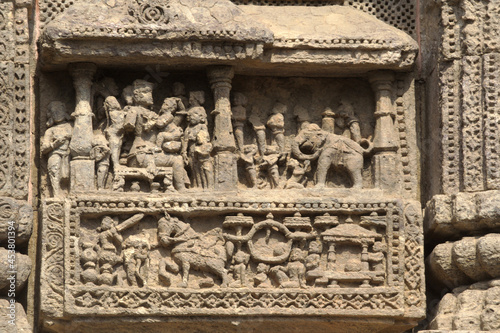 Wall panel depicting different aspects of life at Sun Temple, Konark, Odisha (Orrissa), India photo