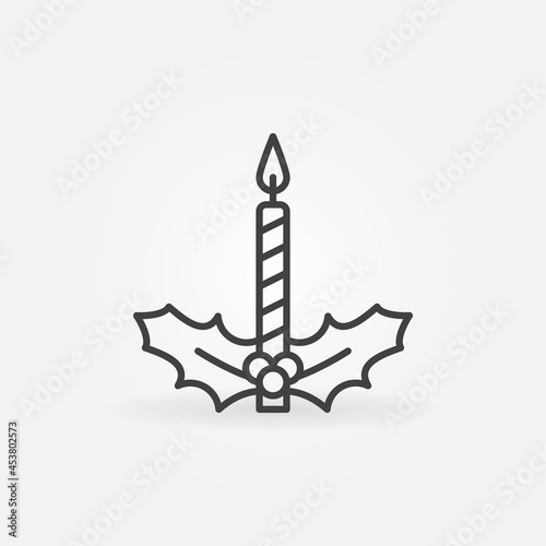 Christmas Candle with Mistletoe vector concept line icon