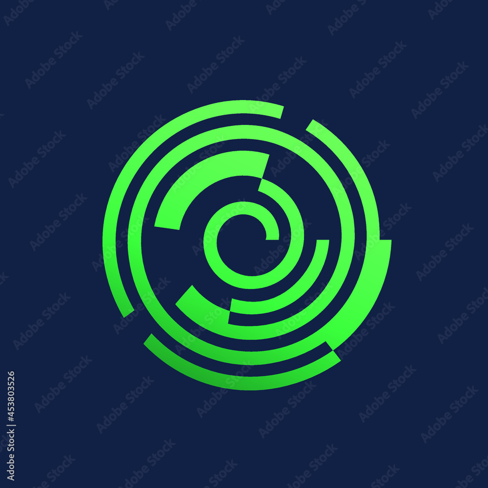 Spiral, swirl logo.Twirl symbol isolated on dark fund.Bright yellow circular icon.Structural design elements.Cogwheel sign concept.Artistic style vector illustration.Neon color. Spiral, swirl logo.Twirl symbol isolated on dark fund.Bright yellow circular icon.Structural design elements.Cogwheel sign concept.Artistic style vector illustration.Neon color.