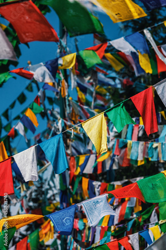 Buddhist prayer flags lunga in McLeod Ganj, Himachal Pradesh, India