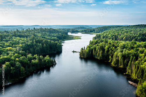 Fototapeta Naklejka Na Ścianę i Meble -  High angle view of a lake and forest