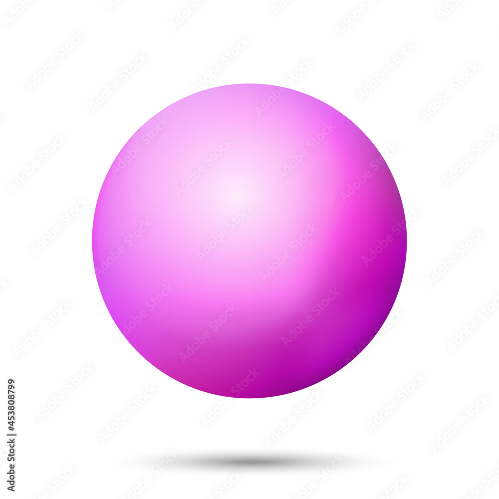 Glass pink ball or precious pearl. Glossy realistic ball, 3D abstract vector illustration highlighted on a white background. Big metal bubble with shadow