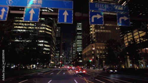 東京ドライブ 車窓 ビジネス街 丸の内・大手町 夜景