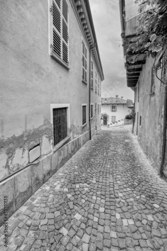 Old street of Monforte d Alba  typical medieval village in the hilly region of Langhe  Piedmont  Northern Italy   UNESCO site since 2014.