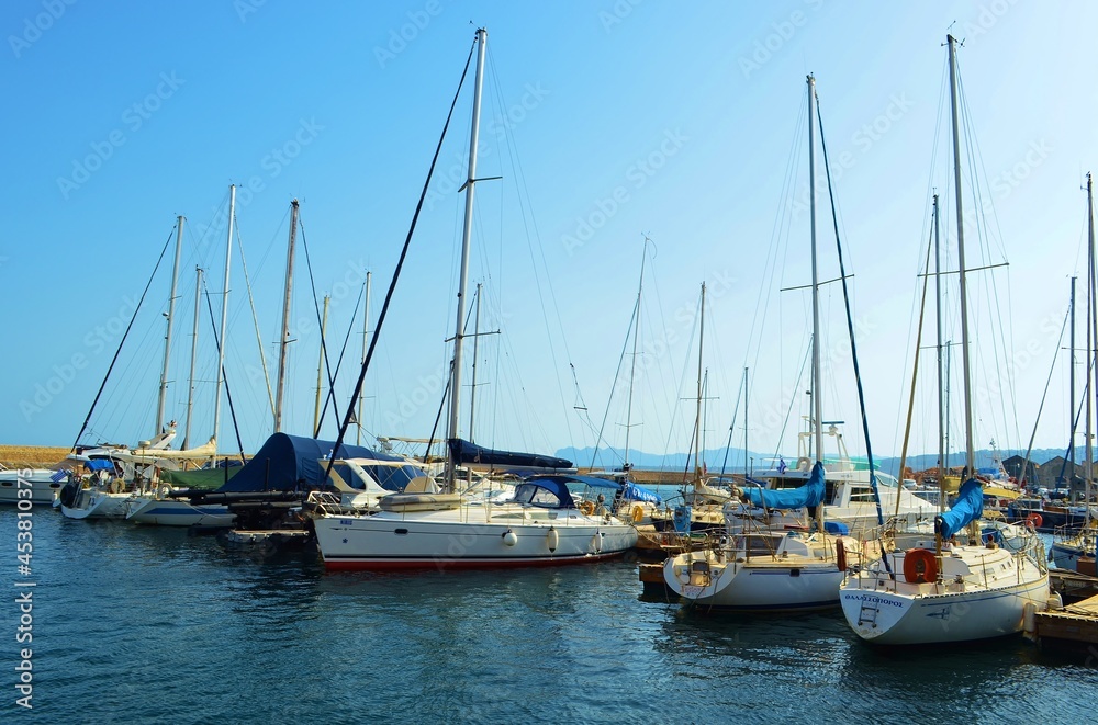 boats in the harbor of Chania,  Crete, Greece 