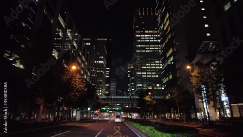 東京ドライブ 車窓 ビジネス街 丸の内・大手町 夜景