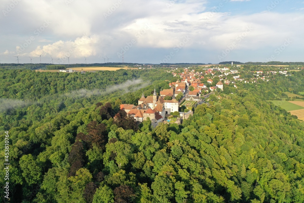 Cityscape of Langenburg, Germany with the Langenburg Castle in the foreground