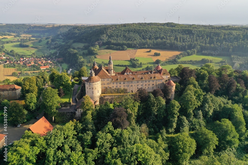 Aerial drone shot of Langenburg Castle in Langenburg, Germany 