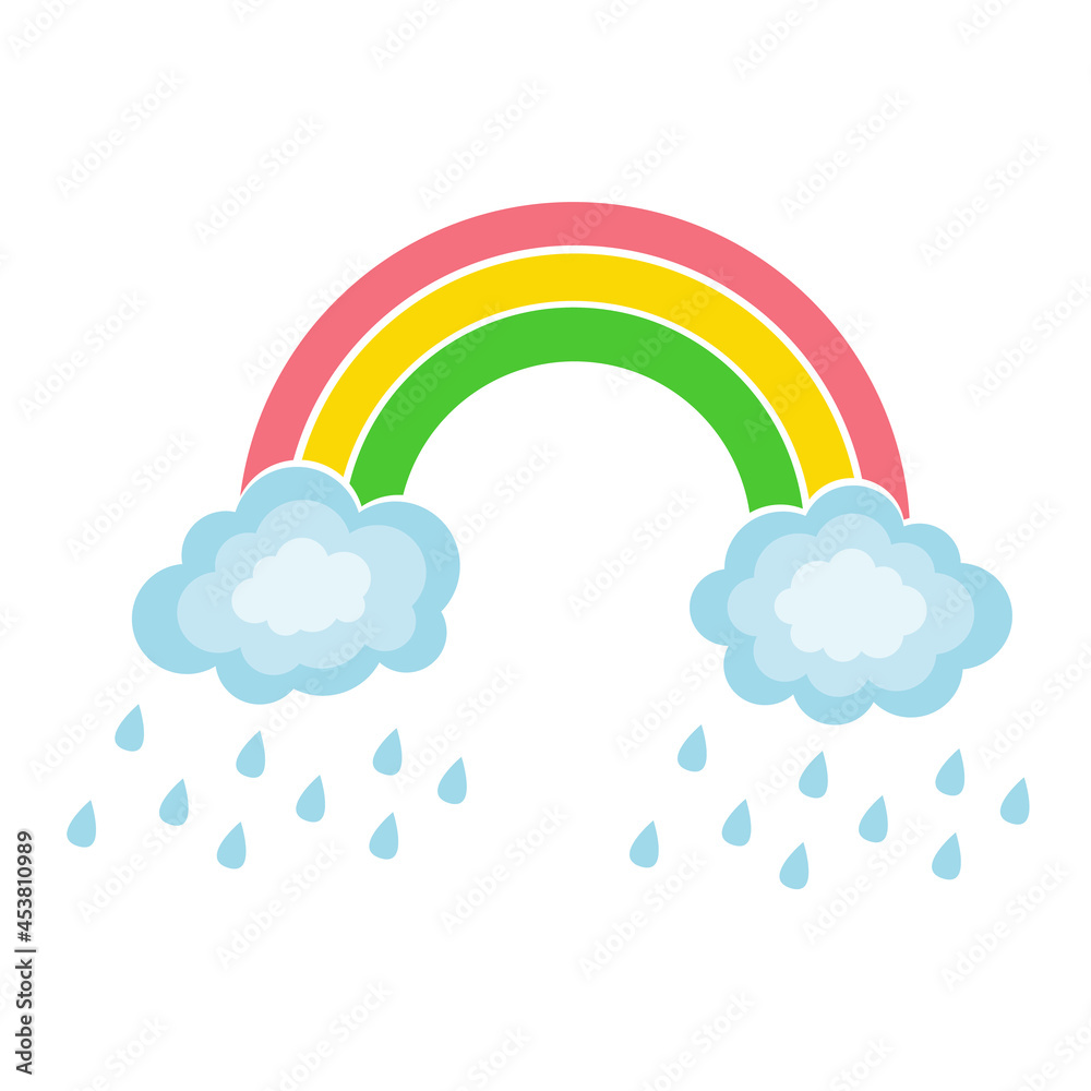 Happy rainbow with clouds vector illustration. Cute weather doodle character Happy rainbow with clouds vector illustration. Cute weather doodle character
