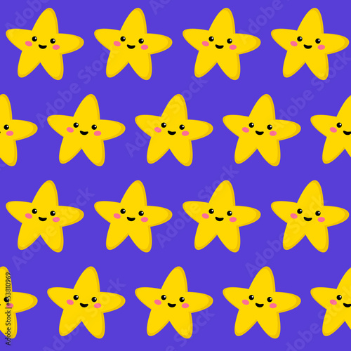 Cute cartoon stars with faces seamless vector night pattern on a violet background © diana