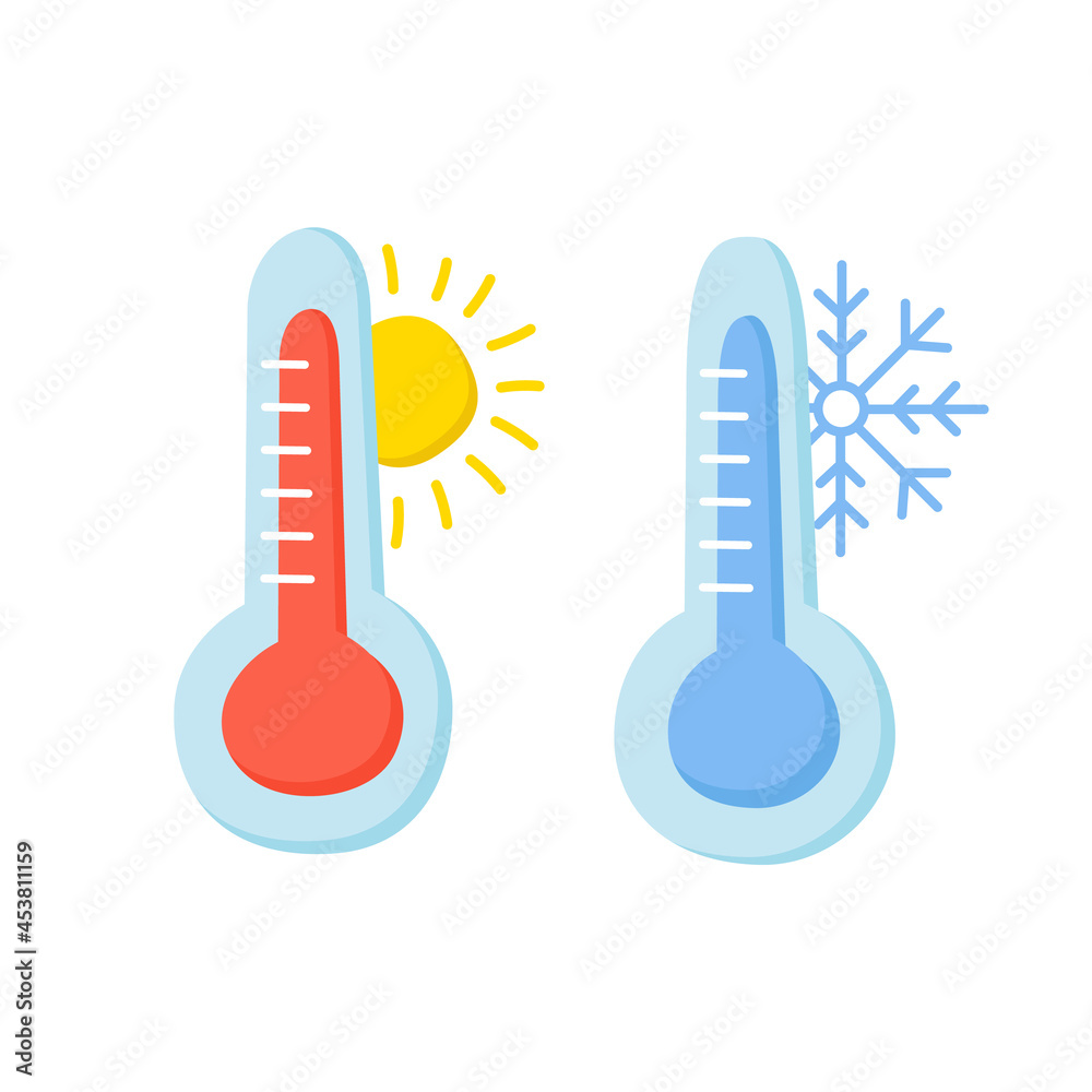 Cute vector red and blue thermometers. Weather forecast doodle illustration Cute vector red and blue thermometers. Weather forecast doodle illustration