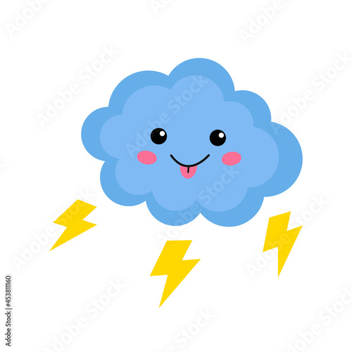 Fototapeta Naklejka Na Ścianę i Meble -  Happy thunder cloud vector illustration. Cute weather doodle character