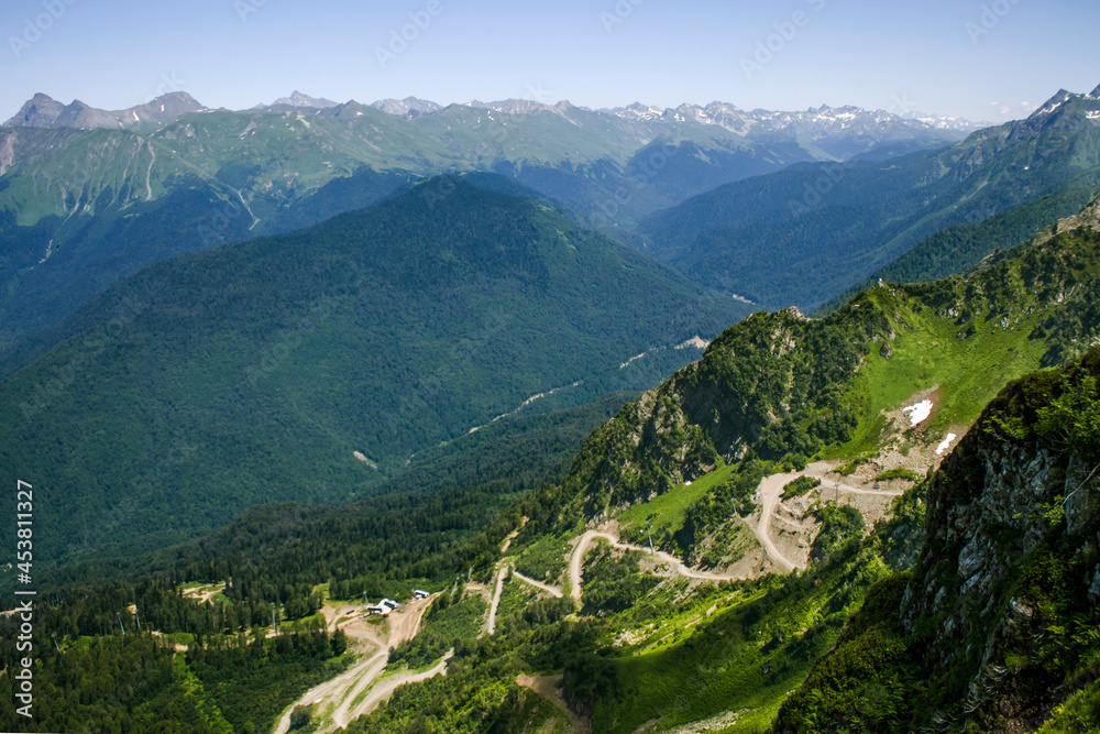 mountain landscape, view of country roads in the caucasus mountains