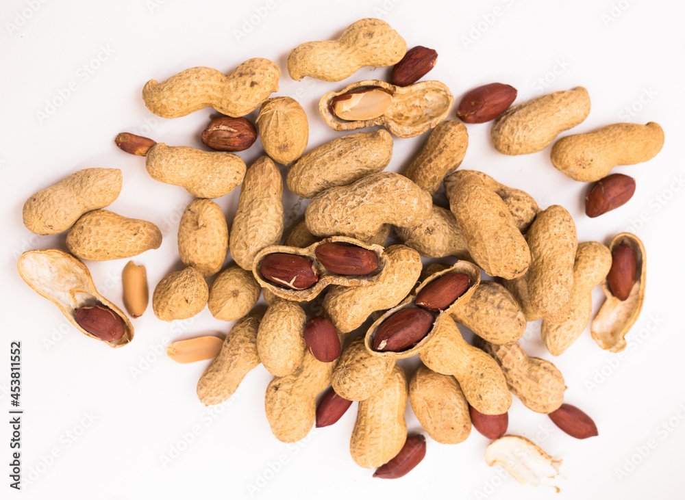 bunch of ecological peanuts on a white background bunch of ecological peanuts on a white background