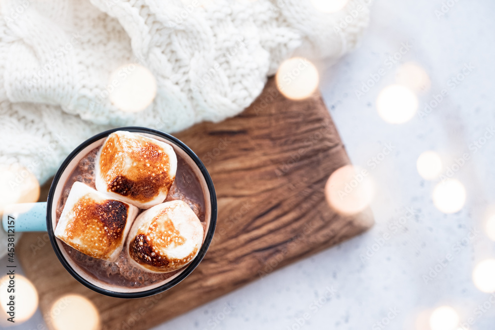 Smores hot chocolate with roasted marshmallow and graham cracker