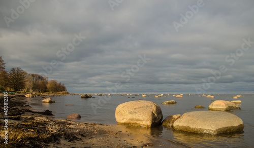 Big stones on the seashore by the Baltic Sea. photo