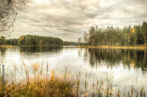 Lake in autumn day, Latvia.