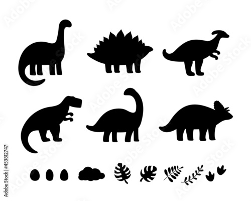 Fototapeta Naklejka Na Ścianę i Meble -  black dinosaur silhouettes for kids