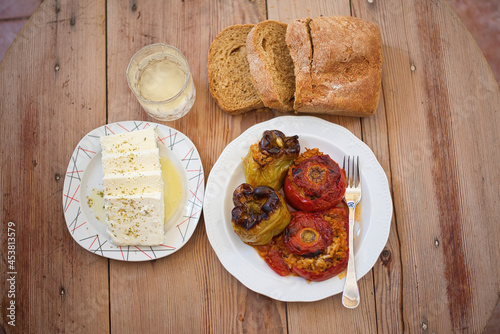 Gemista, Greek traditional food , stuffed tomatoes and peppers with rice photo