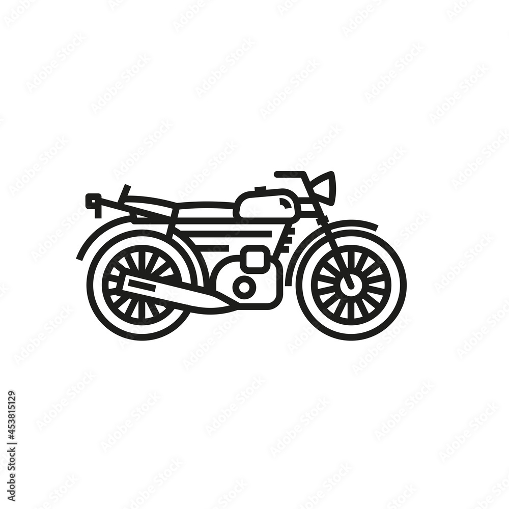 Motorcycle vector outline style black linear icon isolated