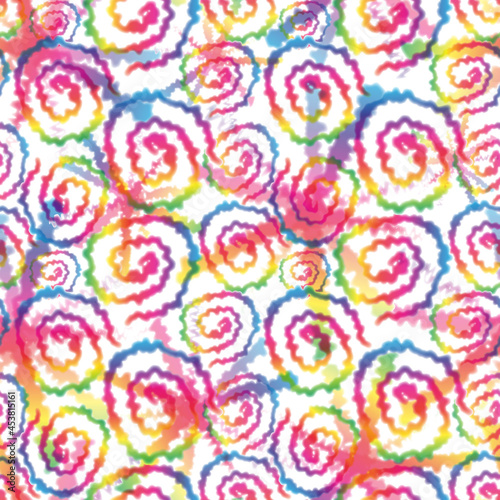 Hippie Tie Dye Rainbow LGBT Swirl Seamless Pattern in Abstract Background Style. Colorful Shibori Psychedelic Texture with Spiral Shape