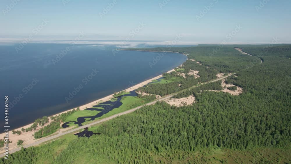 Summertime imagery of Lake Baikal is a rift lake located in southern Siberia, Russia Baikal lake summer landscape view. Drone's Point of View.