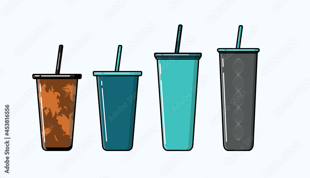 Zero-waste brown, green and grey tumbler illustration in vector, coffee shop Zero-waste brown, green and grey tumbler illustration in vector, coffee shop