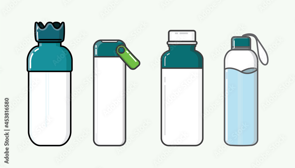 Set of zero-waste, reusable Water Bottles in vector flat illustration art desing Set of zero-waste, reusable Water Bottles in vector flat illustration art desing