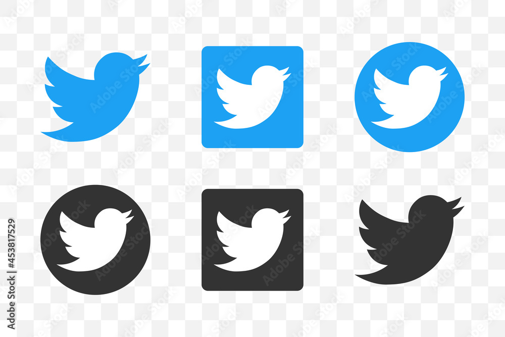 Twitter logo collection in different style on a transparent background
