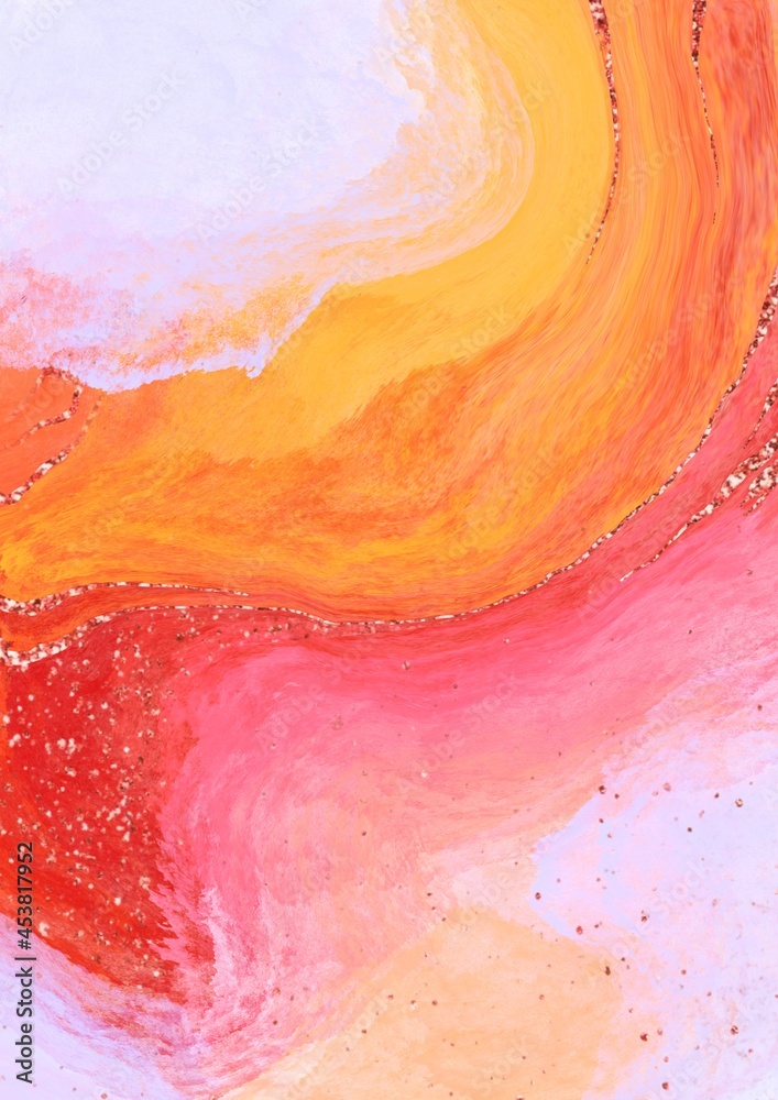 abstract fluid art orange background with glitter 