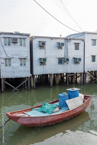 Residential stilt house with tin siding in Tai O fishing village, Lantau island, Hong Kong