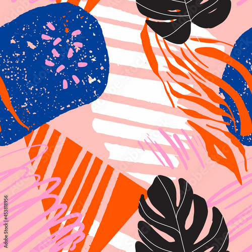 Modern brasillian pattern carnival design in nave pink orange colors latinx , tropical summer vibes photo