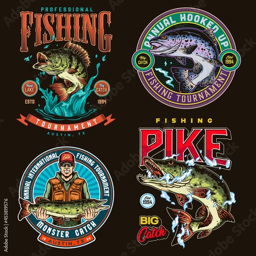 Fishing colorful vintage labels