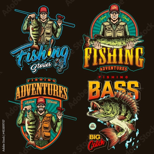 Colorful vintage fishing logotypes