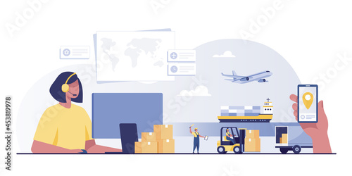 International Shipping service. Global logistics delivery network. Worldwide Parcel Services. vector illustration