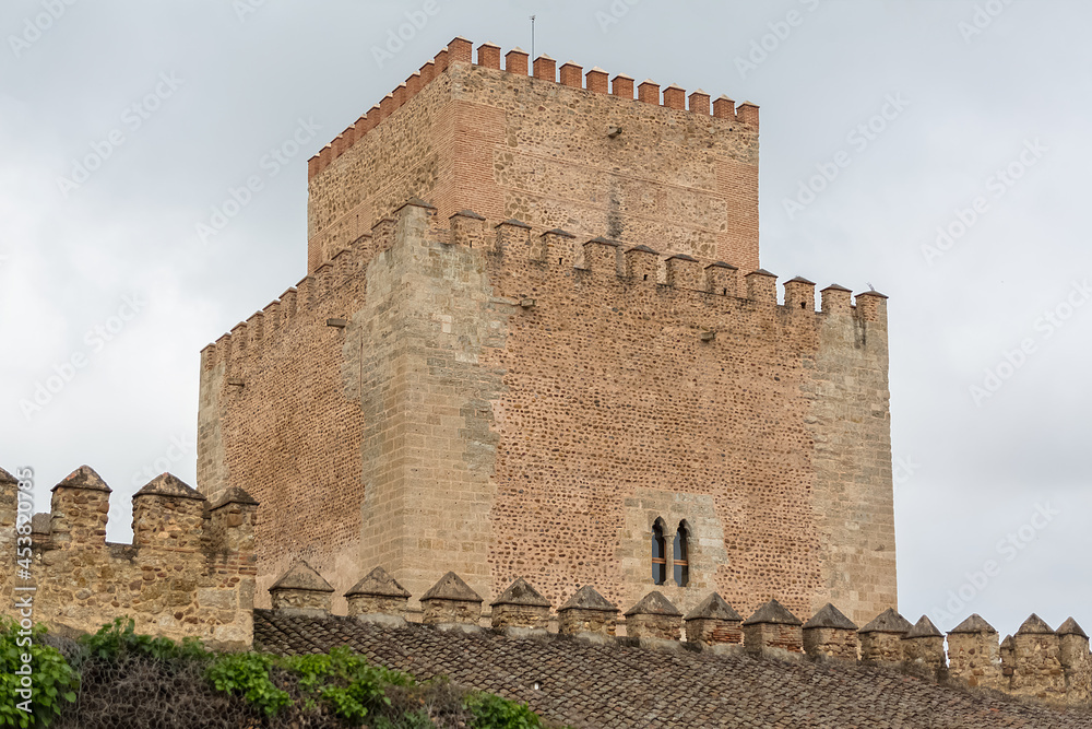 View at the Enrique II Castle tower, Parador de Ciudad Rodrigo, pedestrian path inside the medieval fortress