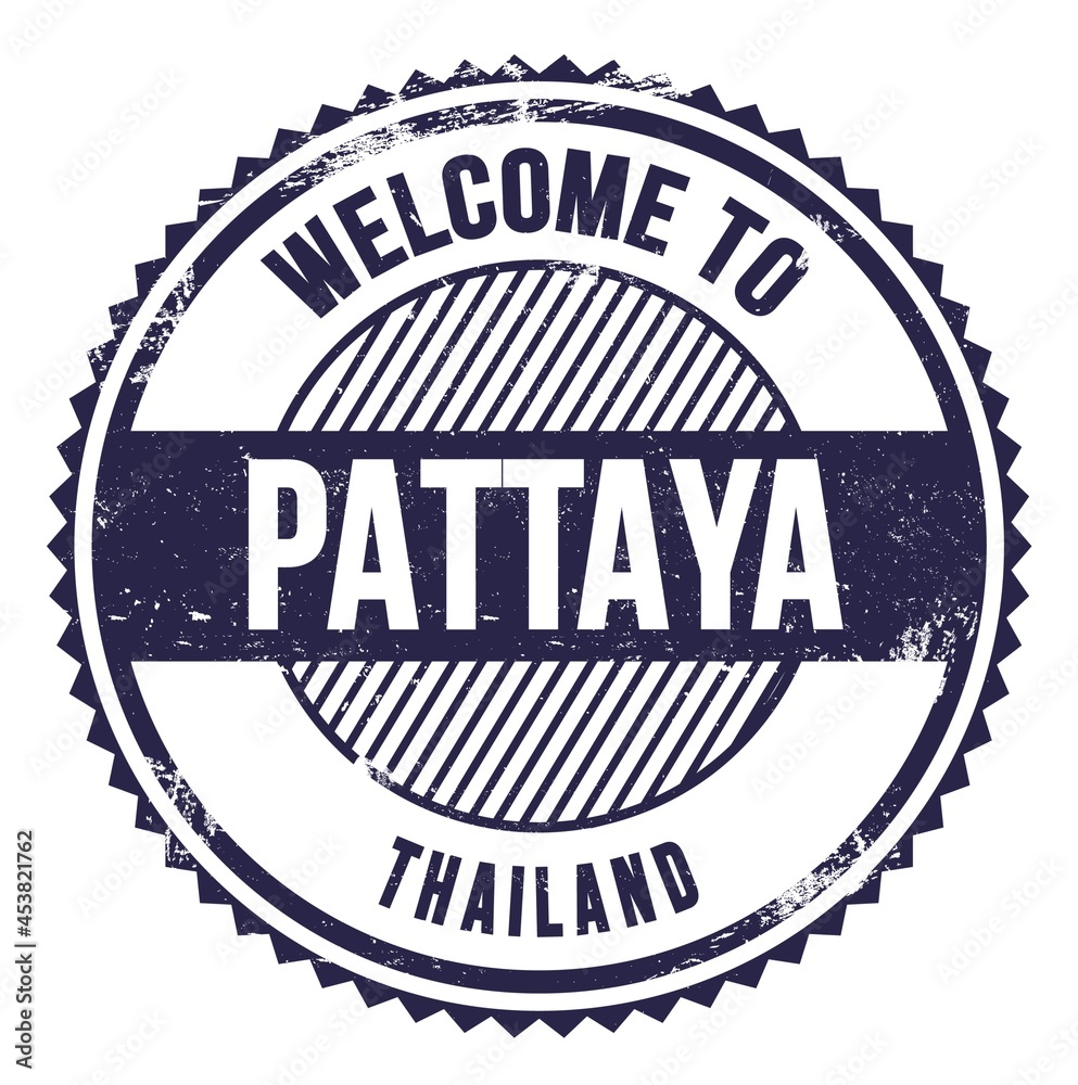 WELCOME TO PATTAYA - THAILAND, words written on blue stamp