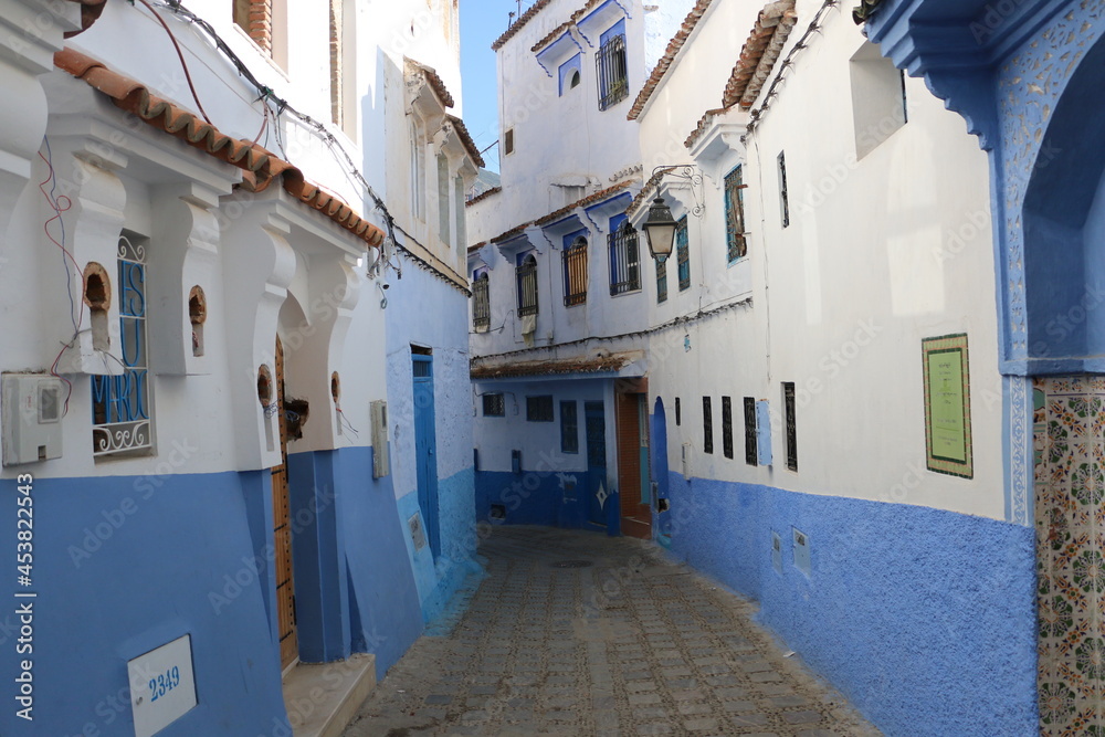 Blue city full of white and blue colored wall, like Greece. Chefchaouen, Morocco