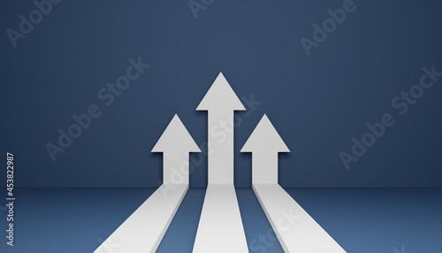 Three flat arrows rising up, concept of business target reach or successful investment, 3D rendering illustration