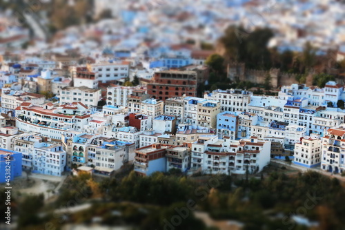 Dense little blue houses that look like miniatures in Chefchaouen, Morocco © 성민 황