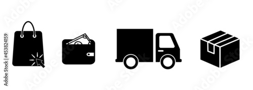 click shopping and collect order, icon, delivery services steps, receive order in pick up point, e-commerce business concept - editable stroke vector illustration