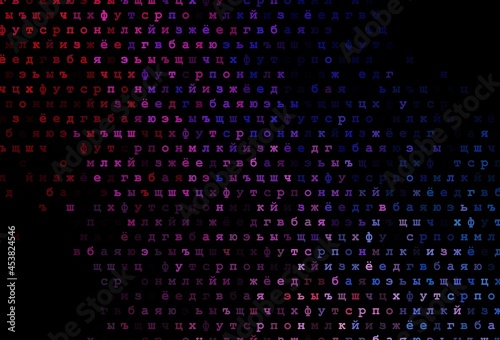 Dark blue, red vector background with signs of alphabet.