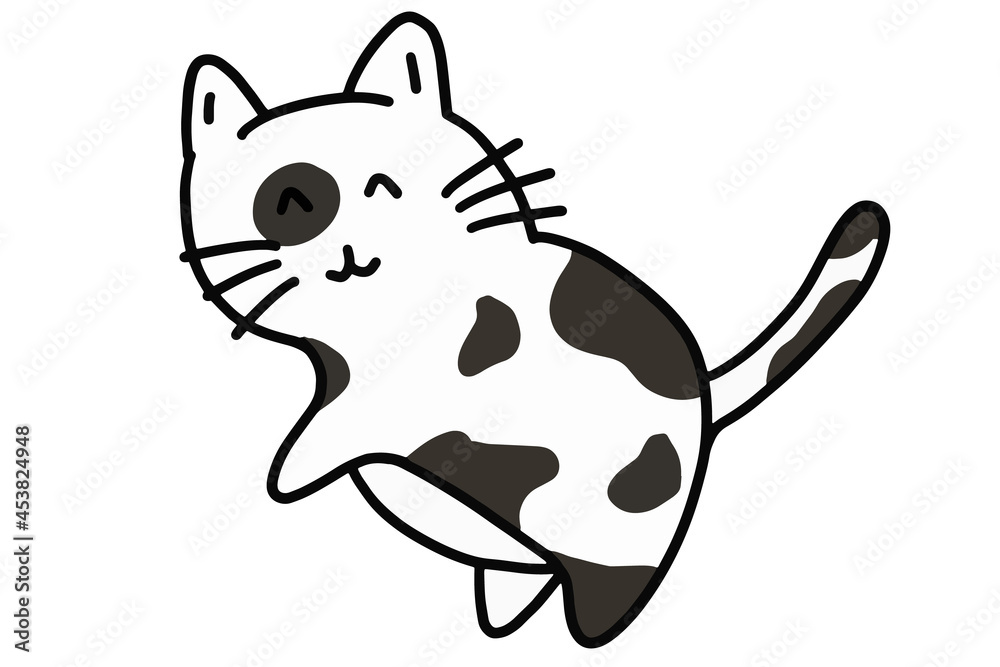 Naklejka premium Hand drawing as white and gray cat shape in cartoon design on white background