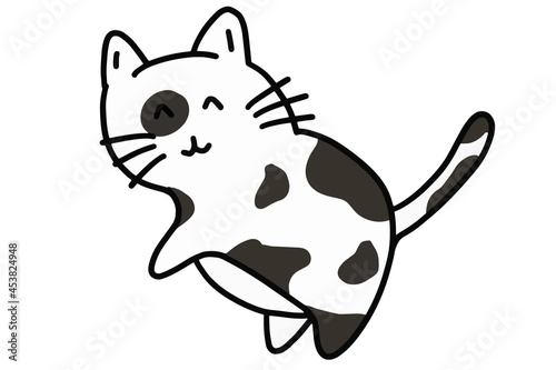 Hand drawing as white and gray cat shape in cartoon design on white background